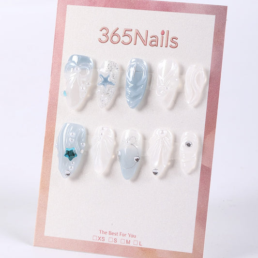 365Nails Ice Blue Pearl-Shell 3D Sea Star Gel Press-Ons