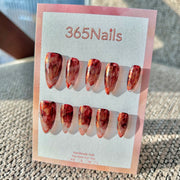 Vintage Burgundy & Gilded Agate Wine Red Abstract Marble Nails ｜ Handmade Smudge Series(moq=30)