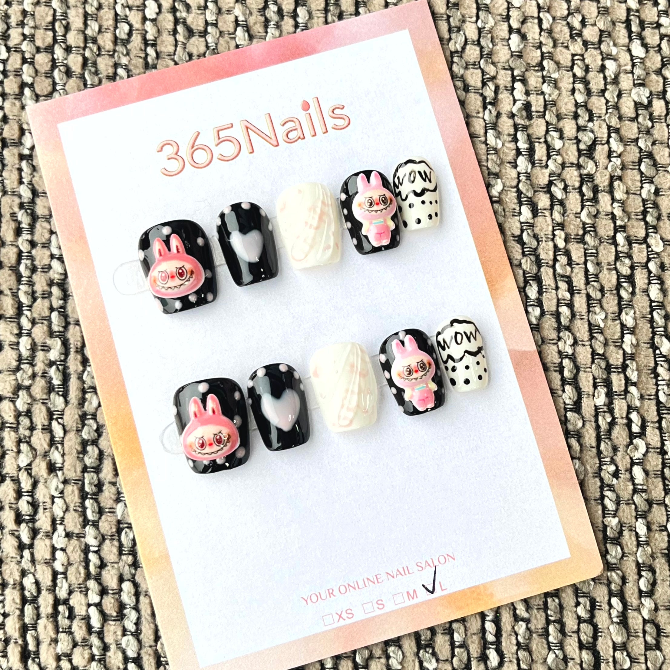 365nails: "Retro Pop Bunny" – 3D Cartoon Handmade Square Nails