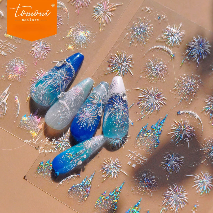 Shell Light Firework Castle 컬렉션: "Dreamy Shell Light Firework Castle" – 3D 입체 네일 스티커