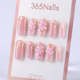 Nude pink jelly 3D petal pearls press on nail