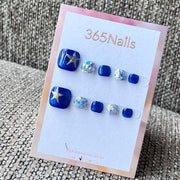 Blue Silver Star Glitter Press-on Toenails