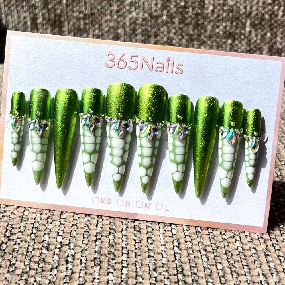 365nails: "Siren's Scales" – 3D Dragon Scale Handmade Stiletto Nails