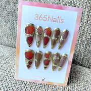 365nails: "Antique Golden Relic" – Gem Inlay Handmade Stiletto Nails