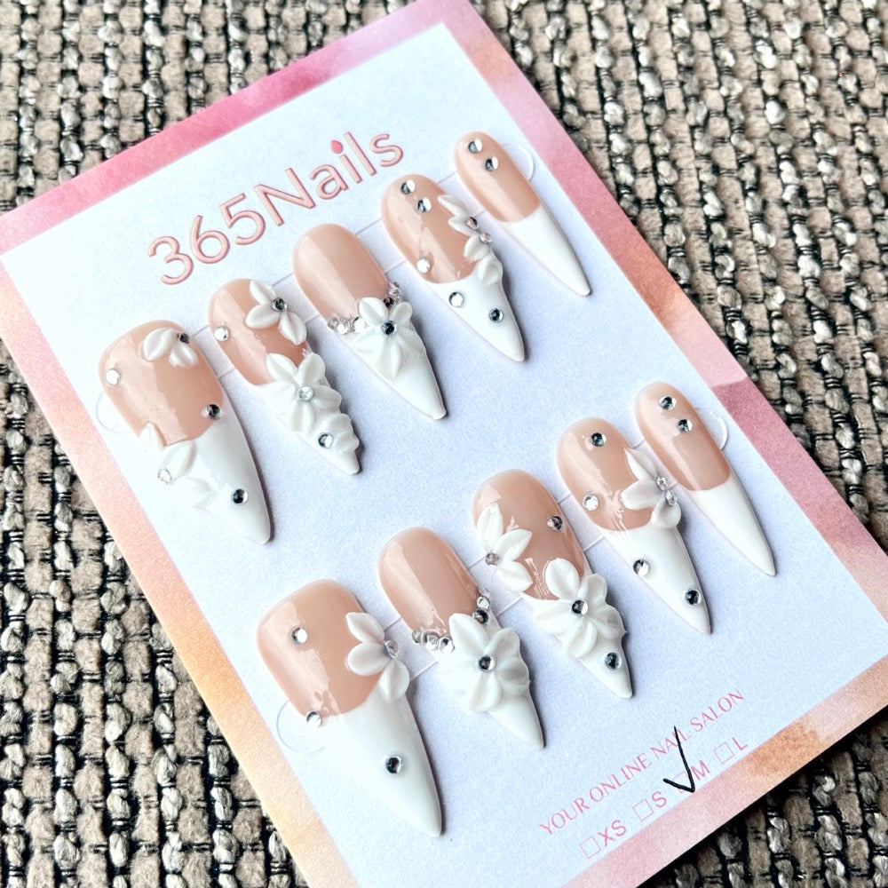 365nails: "Jardim Etéreo" – Unhas Stiletto Florais 3D Feitas à Mão