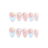 Nude Blue Pink Yellow Press-On Nails with Flower and Butterfly Design