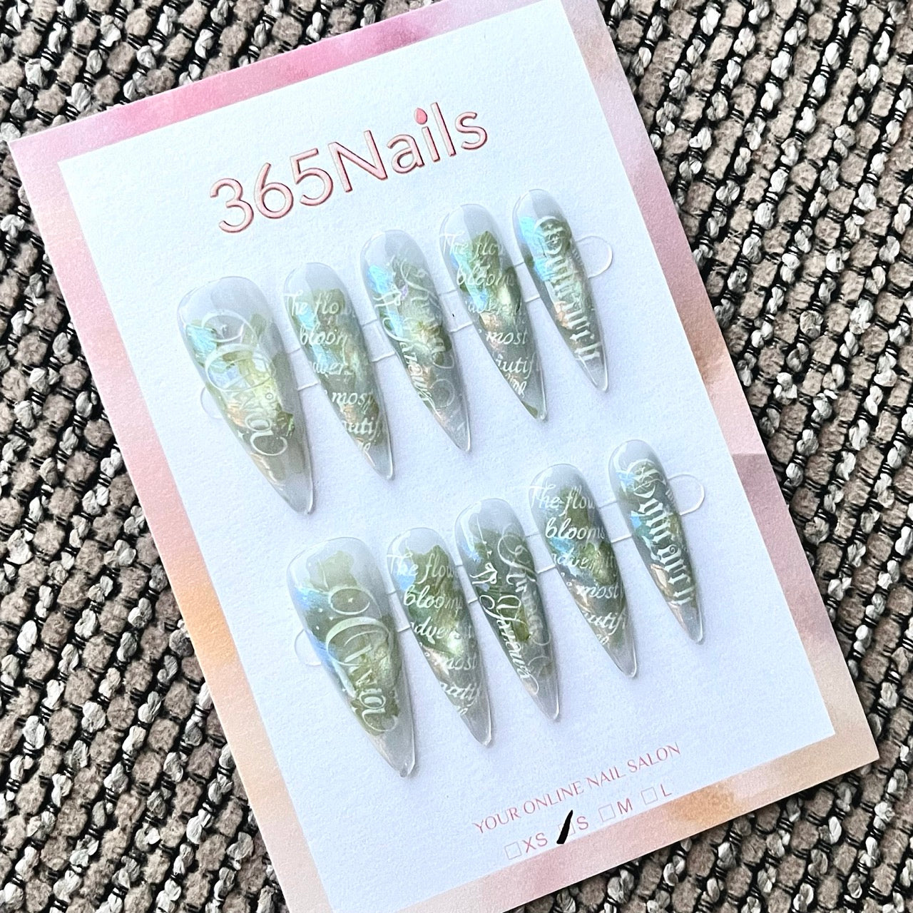 Clear Green Iridescent Graphic Stiletto Press-On Nails