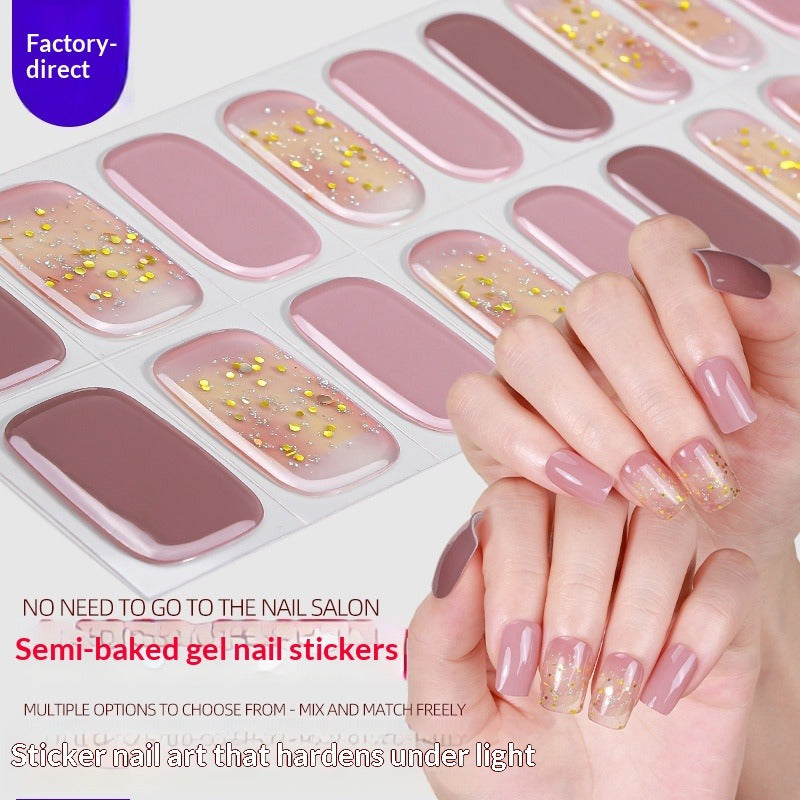 Semi-Cured Gel Nail Strips French Gradient Sparkle Pink Glossy Set (MOQ=3)