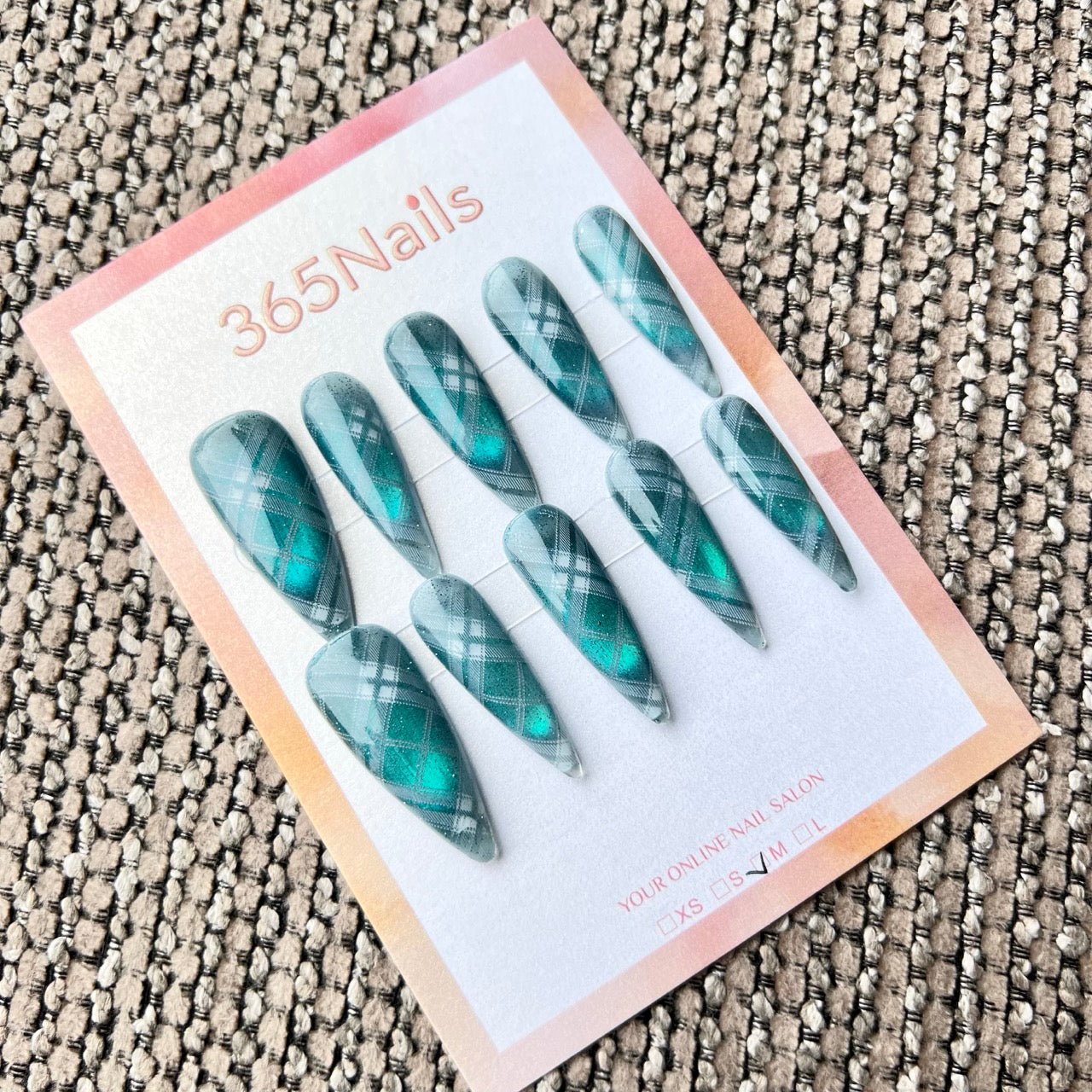 365Nails: "Deep Sea Plaid Cat-Eye" – handmade press-on nails (Gothic Punk/Street Cool)