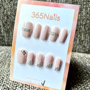 365nails：「柔雅奢華」— 水鑽法式尖端手工製短款方形穿戴甲