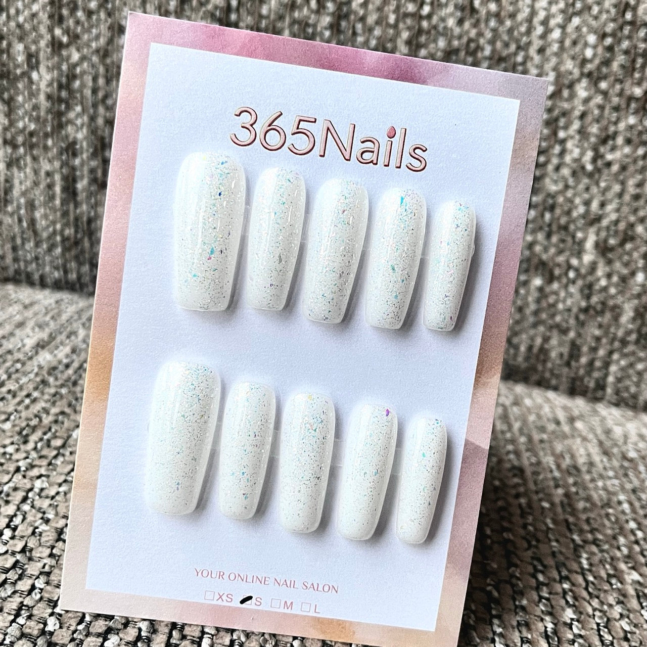 White Glitter Squoval Press-On Nails