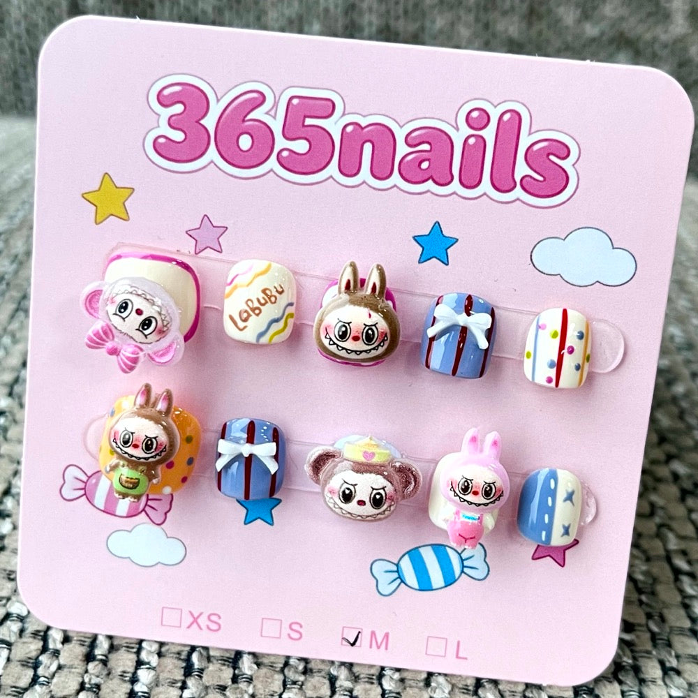 365nails: "Labubu's Toy Box" – 3D Character Handcrafted Sweet Short Square Nails