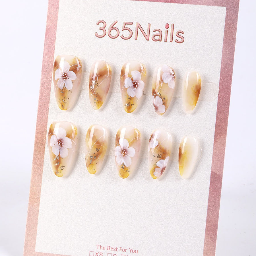 Golden Blossom Amber Petal Series Press-On Nails ( MOQ=5pcs )