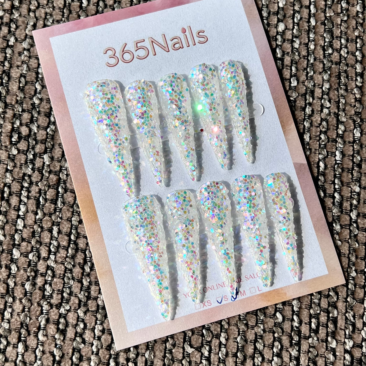 Opal Frost - White Iridescent Chunky Glitter Stiletto Press-On Nails | Starry Glitter Series