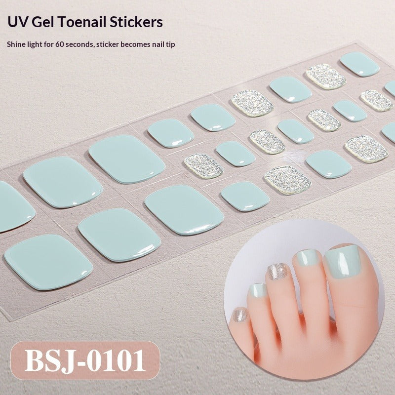 Semi-Cured Gel Nail Strips Toe Nails Pure Color Glitter Mismatch Glossy Set (MOQ=3)