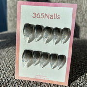 Galaxy Silver Gradient Dragon Claw Stiletto Black & Grey Premium Handmade Dragon Nail