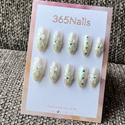 Iridescent White 3D Floral Press-On Nails | Short Almond