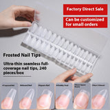 Nail Tips 240 pieces of special nail pads for nail salons, boxed full-size trapezoidal full stickers, folded without marks, and frosted fake nails wholesale.
