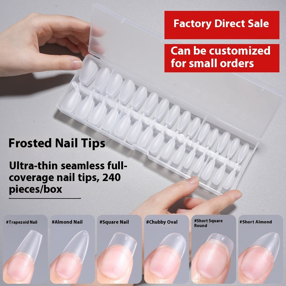 Nail Tips 240 pieces of special nail pads for nail salons, boxed full-size trapezoidal full stickers, folded without marks, and frosted fake nails wholesale.