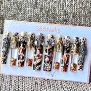 365nails: "Leopard Goddess Glam" – Handmade Liquid Motion Press-On Long Pipe Nails-5.5cm