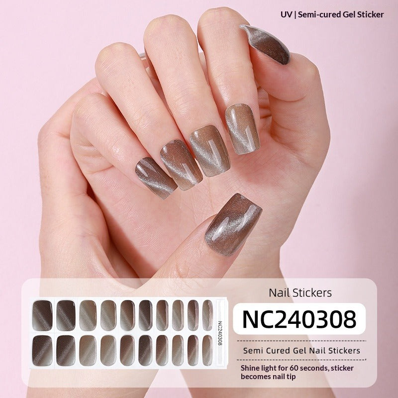 Semi-Cured Gel Nail Strips Sparkle Cat Eye Magnetic Glossy Design (MOQ=3)