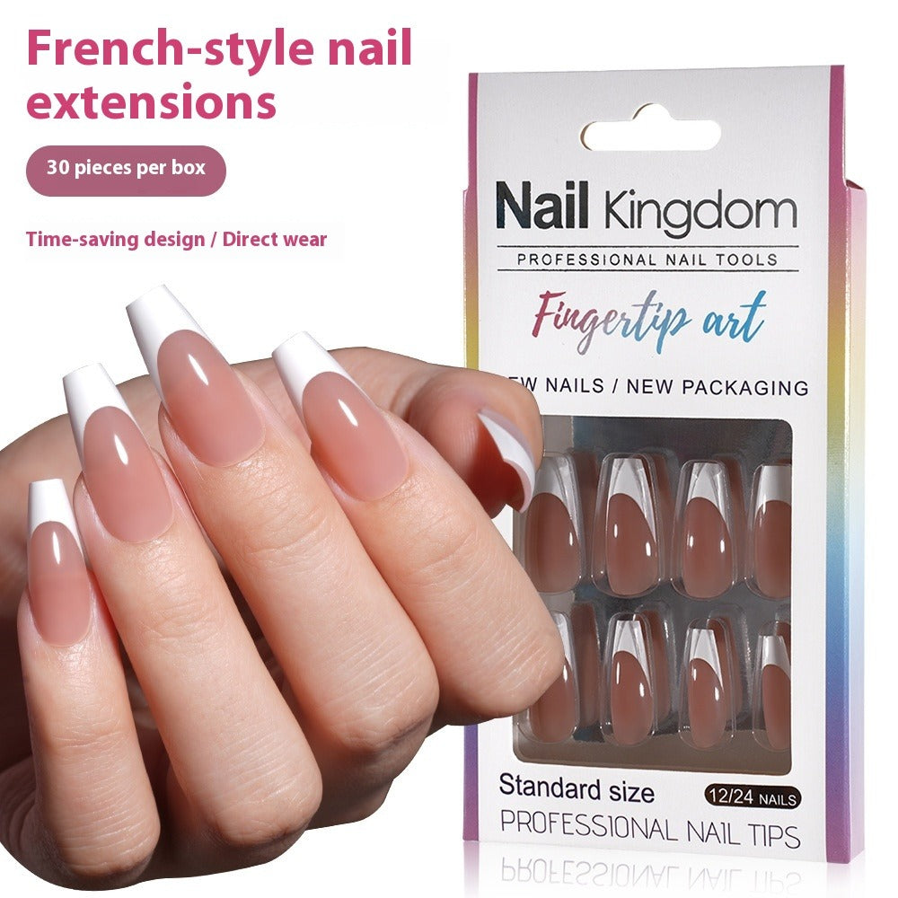 Press on nails French trapezoidal simple high-end sense 30 pieces box detachable fake nail finished pre-made manicure