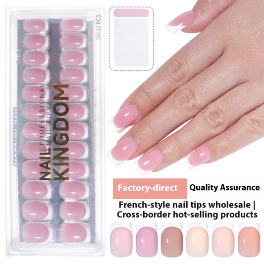 New press on nails French Ultra-thin Short Square False Nails 32 pieces Simple Removable Extension Patch Nail Art