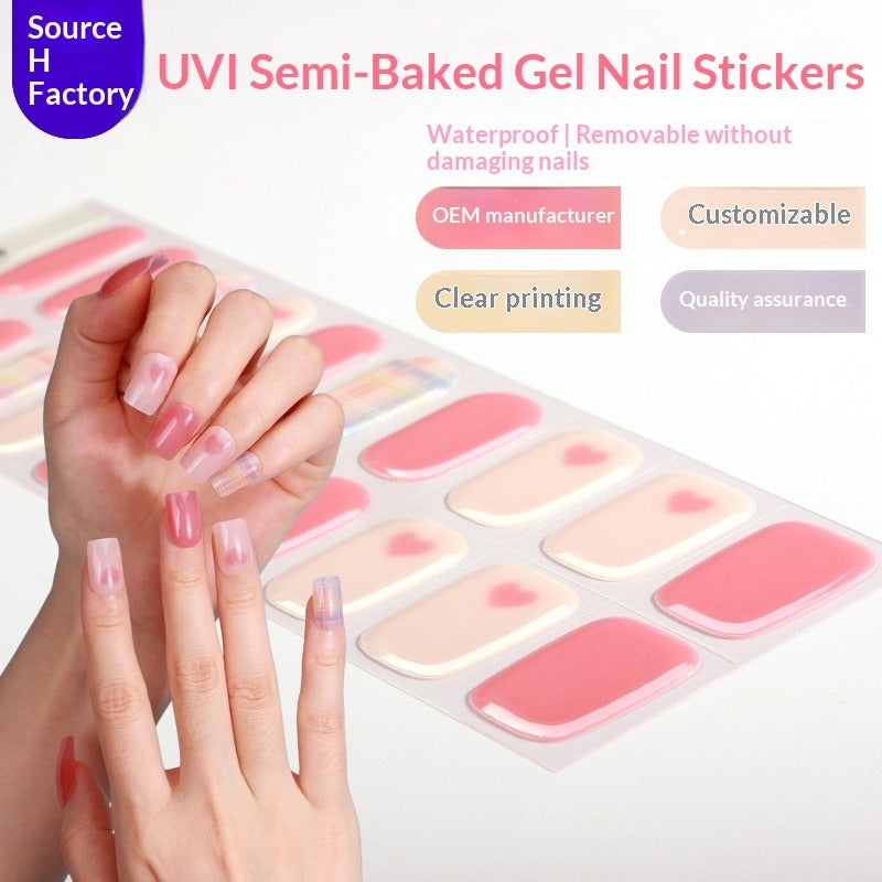 Semi-Cured Gel Nail Strips Floral Star Heart Cow-Print Mix Design (MOQ=3)