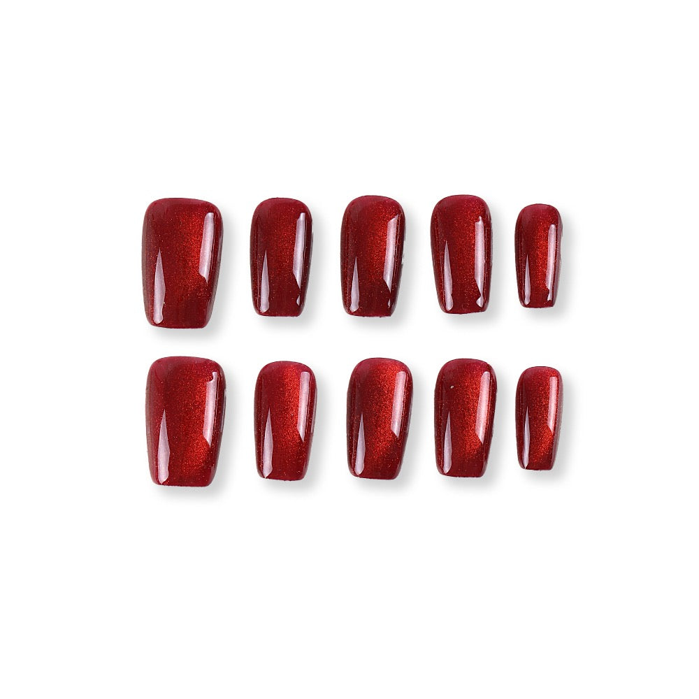 365nails wine-red glossy short square press-ons