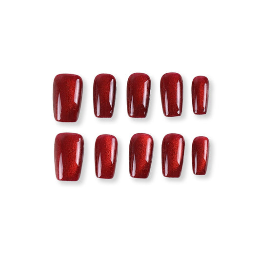 365nails wine-red glossy short square press-ons