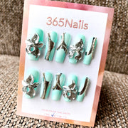 Metallic Bloom: "Aqua Orchid" – Long Coffin Press-on Nails