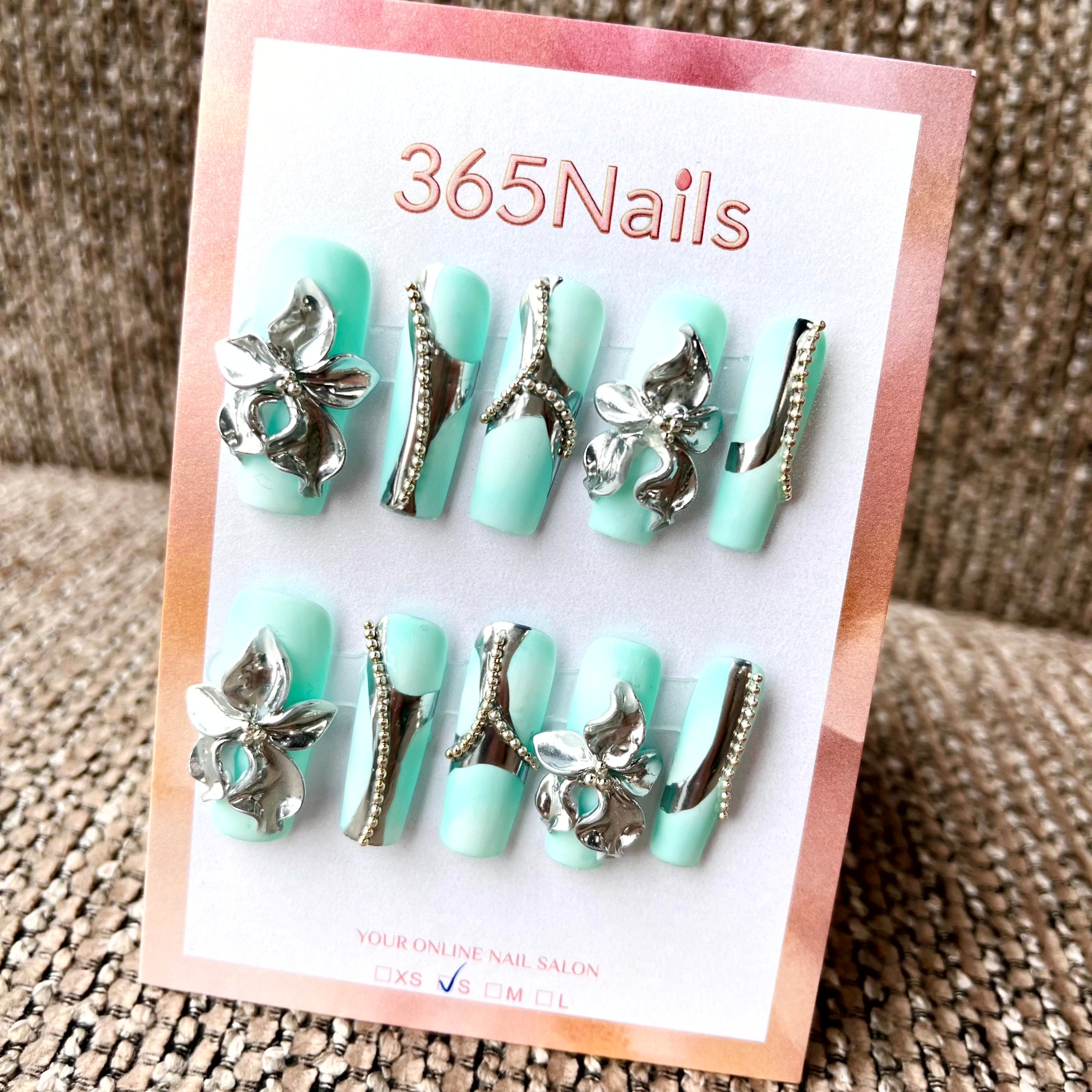 Metallic Bloom: "Aqua Orchid" – Long Coffin Press-on Nails
