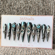 365nails: 고딕 청록 이블아이 뱀 — 수제 프레스온 네일
