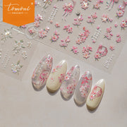 Spring Elegy Pink Cherry Blossom Collection: "Romantic Pink Cherry Blossom" – 3D Embossed Nail Sticker