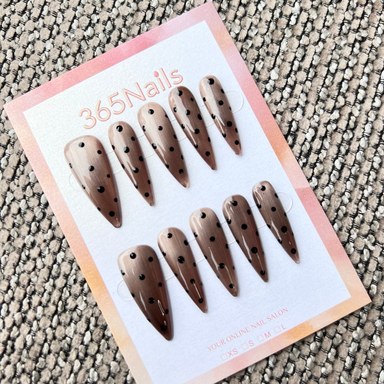 "Mocha Polka Dot" – Long Sharp Stiletto Handmade Press On Nails