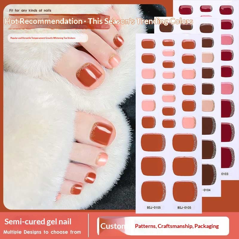 Semi-Cured Gel Nail Strips Toe Nails Pure Color Glitter Glossy Set (MOQ=3)