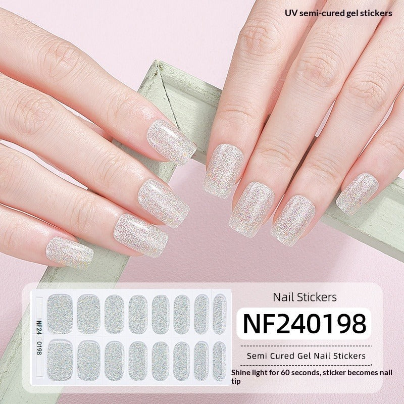 Semi-Cured Gel Nail Strips Solid Glitter Korean Japanese Minimal Design (MOQ=3)