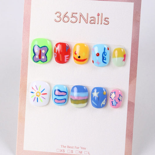 365Nails Doodle Dreams Hand‑Painted Short Square Tips
