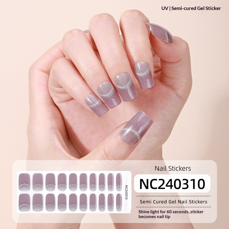 Semi-Cured Gel Nail Strips Sparkle Smiley Cat Eye Glossy Design (MOQ=3)