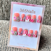 365nails: "Cute Y2K Ice Cream Star Flame Rhinestone" – Cartoon Handmade Medium Square Nails
