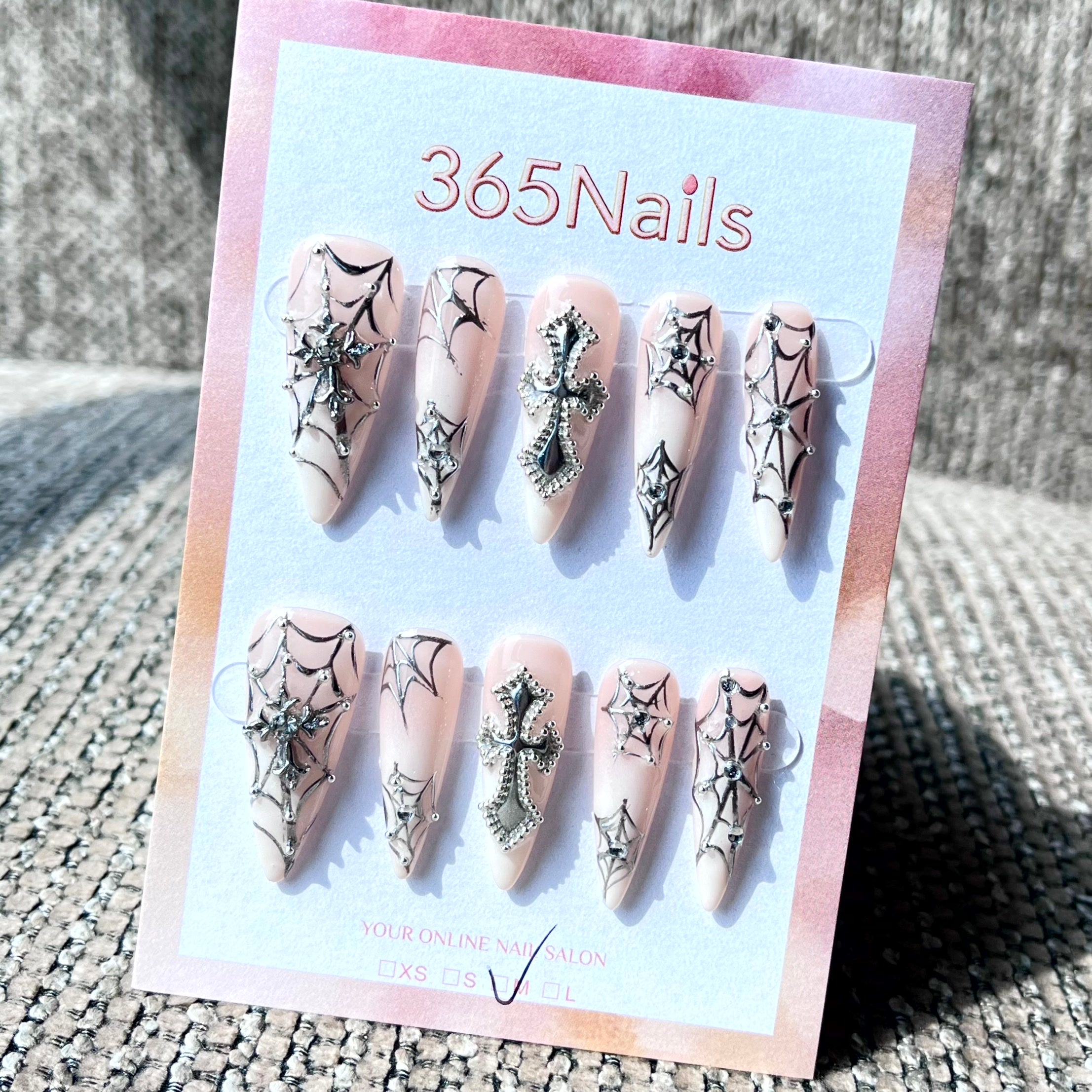 365nails: "Gothic Web Cross Stiletto" – Handmade Long Sharp Stiletto Nails