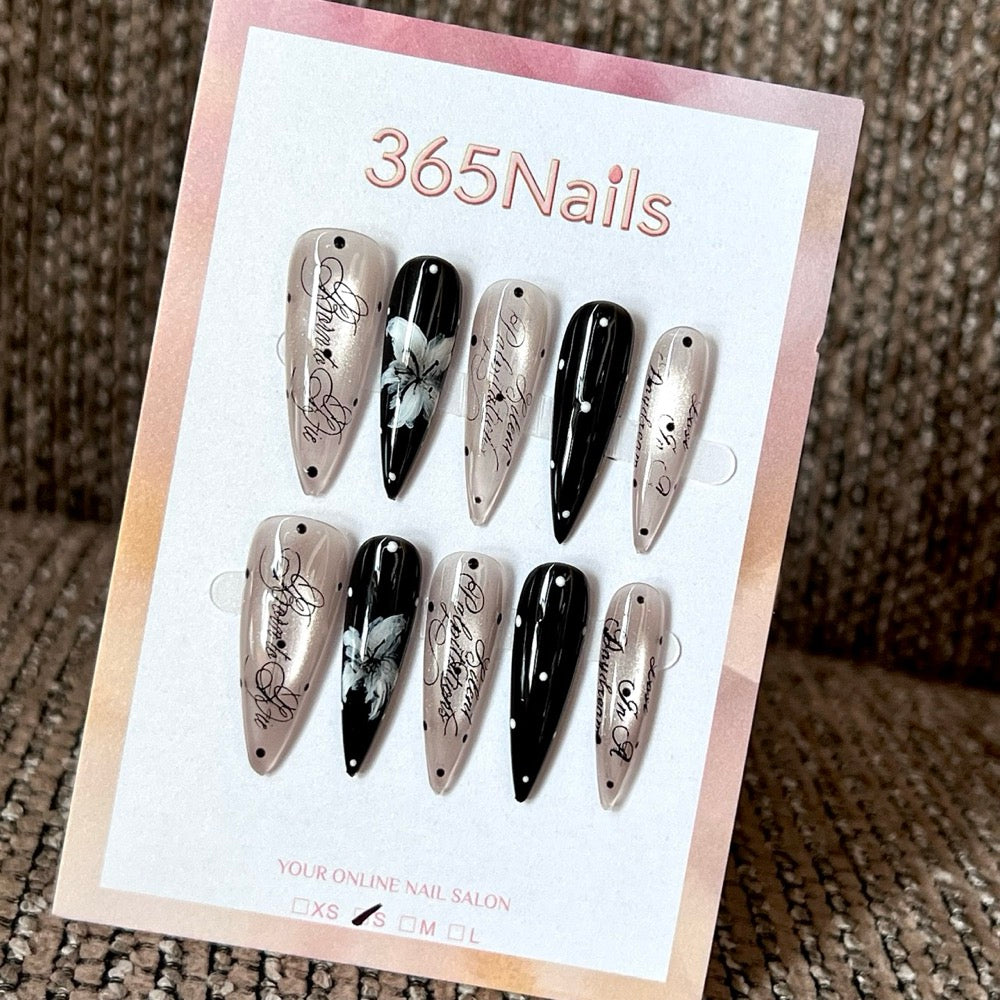 Noir Silver - Black Silver Pointed Press-On Nails