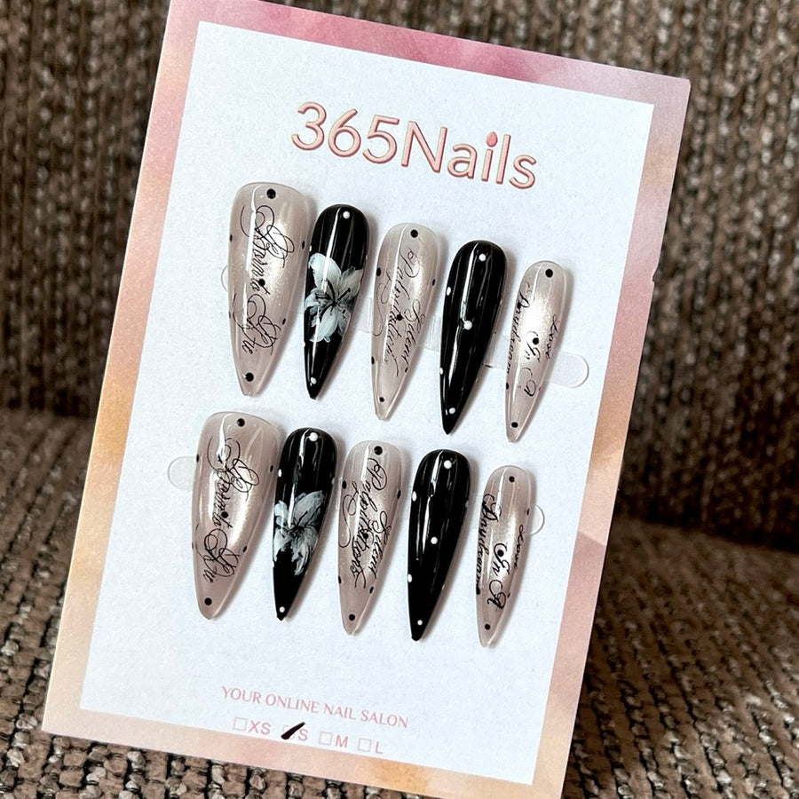 Noir Silver - Black Silver Pointed Press-On Nails