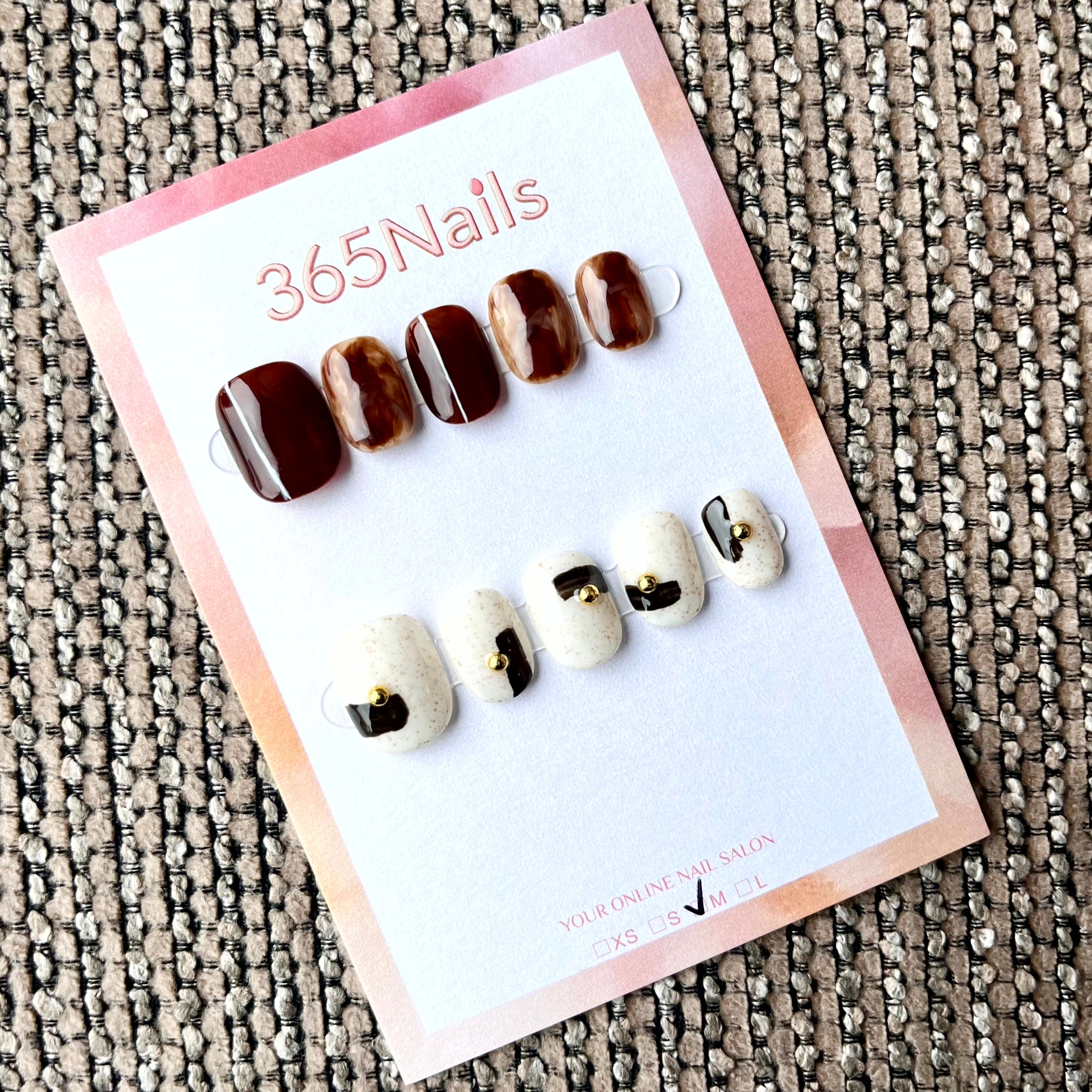365nails: "Amber Velvet" – 손그림 호피 & 추상 수제 숏 스퀘어형 프레스온 네일