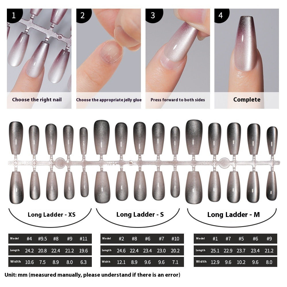Nail Tips Gradual change cat eye press on nails, wearable fake nail removable sub-code bar prefabricated cat eye press on nails piece