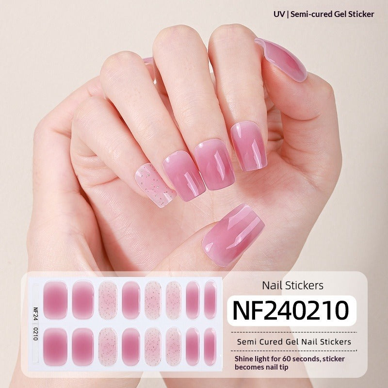 Semi-Cured Gel Nail Strips French Gradient Glitter Bow Glossy Design (MOQ=3)