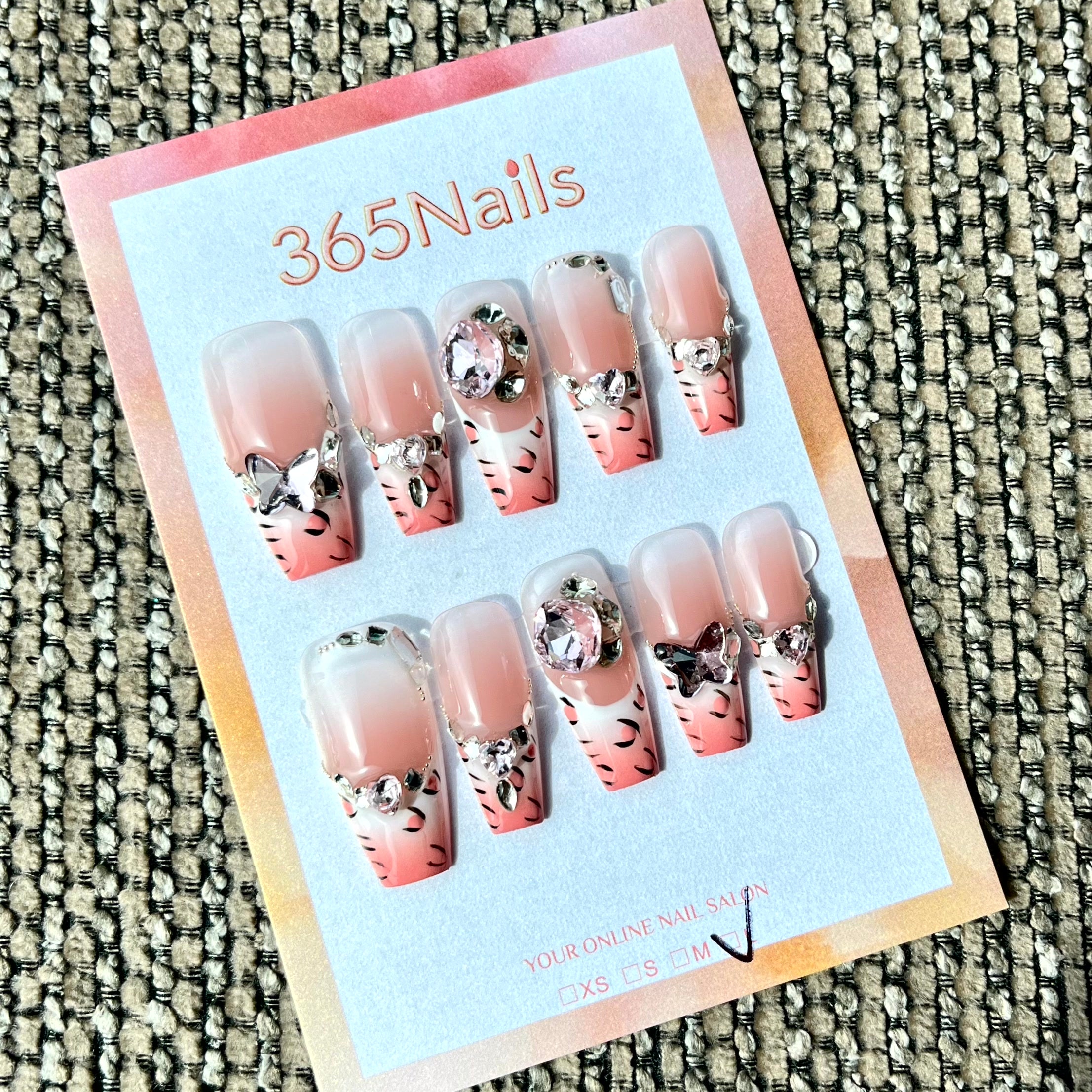 365nails: "Pink Panther" – Hand Painted Leopard & Rhinestone Handmade Coffin Nails