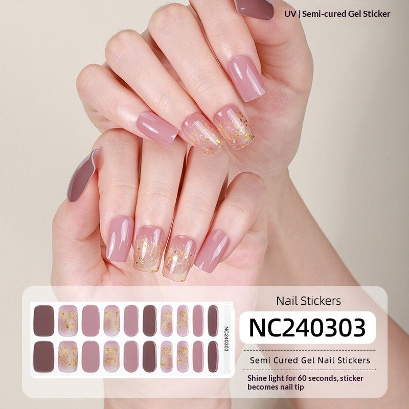 Semi-Cured Gel Nail Strips French Gradient Sparkle Pink Glossy Set (MOQ=3)