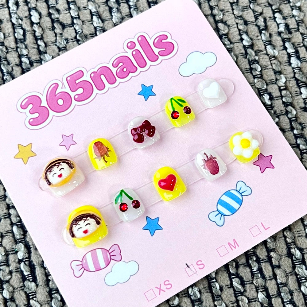 365nails: "Sunny Day Picnic" – 3D Character & Fruit Handmade Short Square Nails