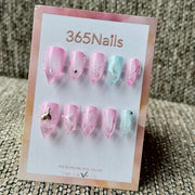 365nails: "Pastel Cracked Vein Jelly" – Mini Metal Charm Handmade Medium Stiletto Nails